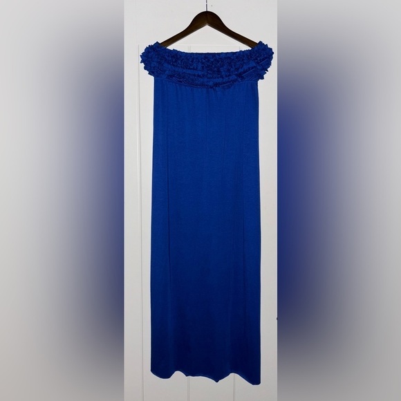 Venus‎ Strapless Maxi Dress Ruffle Pull On Blue Women L Summer Beach Resortwear - Picture 1 of 7